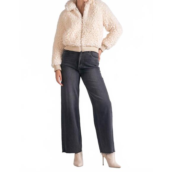 NEW ELAN teddie sherpa zip-up bomber jacket in vanilla - Picture 5 of 5